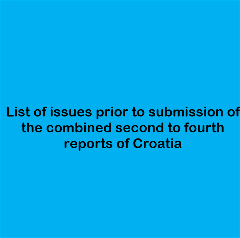 Slika: LIST OF ISSUES PRIOR TO SUBMISSION OF THE COMBINED SECOND TO FOURTH REPOST OF CROATIA